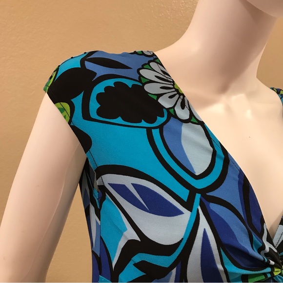 Lizzatti Short Sleeve Dress Womens Size Small 4 6 Blue Green Mid Length Stretch - Picture 9 of 16